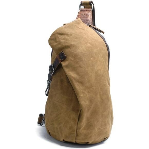Mens Sling Backpack Crossbody Bag Waxed Canvas Waterproof Travel Shoulder Pack - Picture 7 of 7